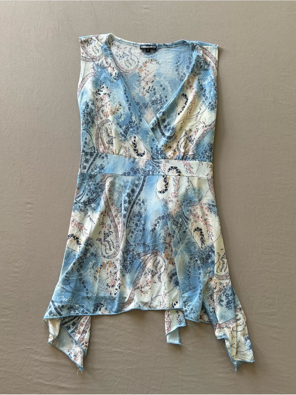 Vintage Mandee Boho Paisley Tie Back Tunic Top